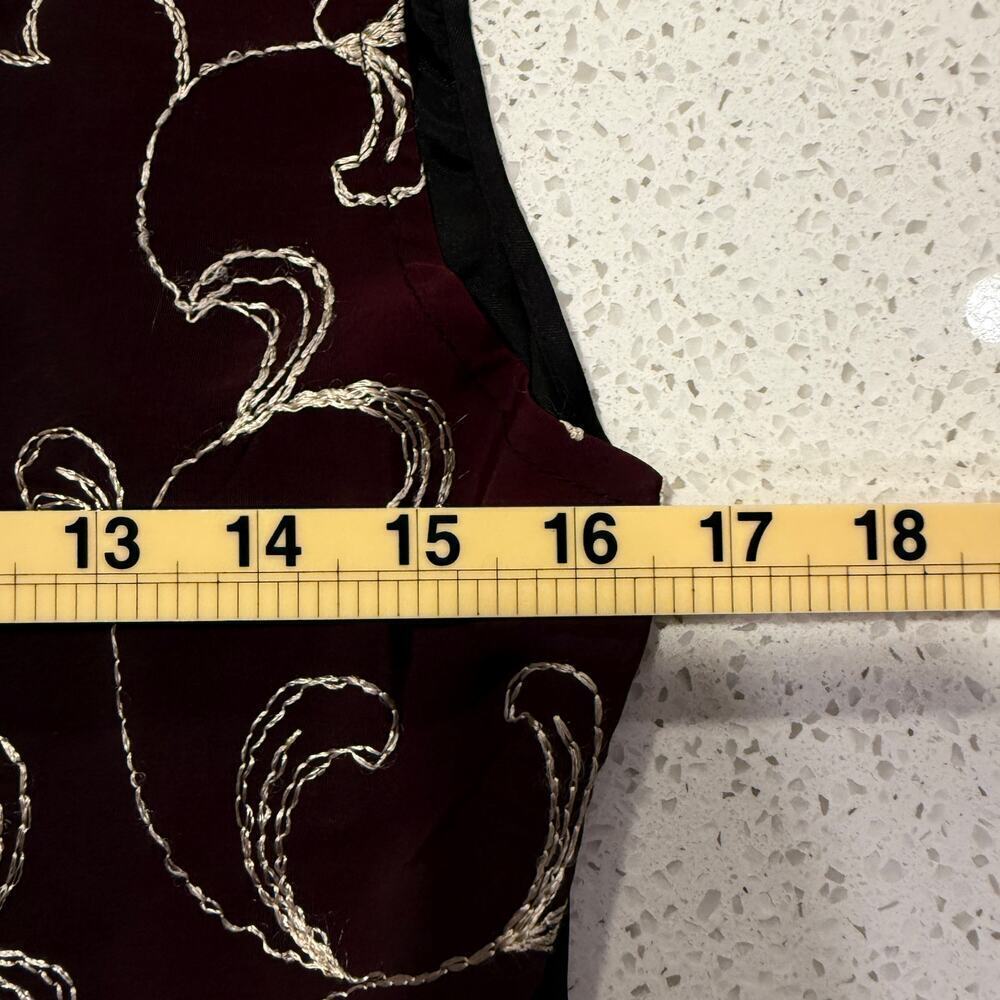 Vintage Cindy Collins Embroidered Vest Burgundy Black Floral Pearl Buttons M - Picture 7 of 8